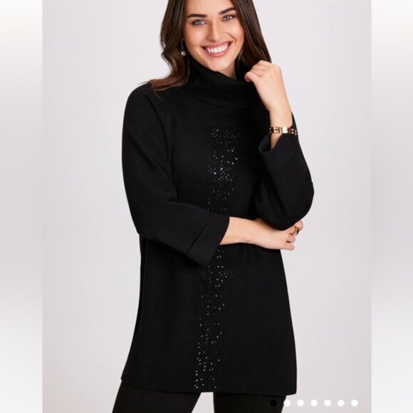 Laura Tonal Stone Embellished Turtleneck Sweater Black - Picture 2 of 10